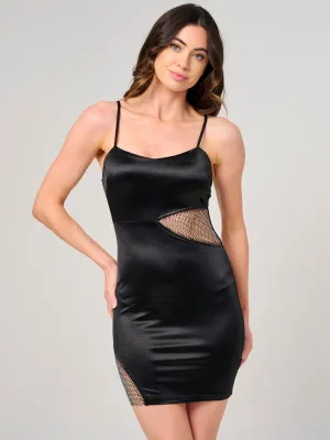 WOMEN'S SLEEVELESS MESH DETAILED BODYCON MINI DRESS