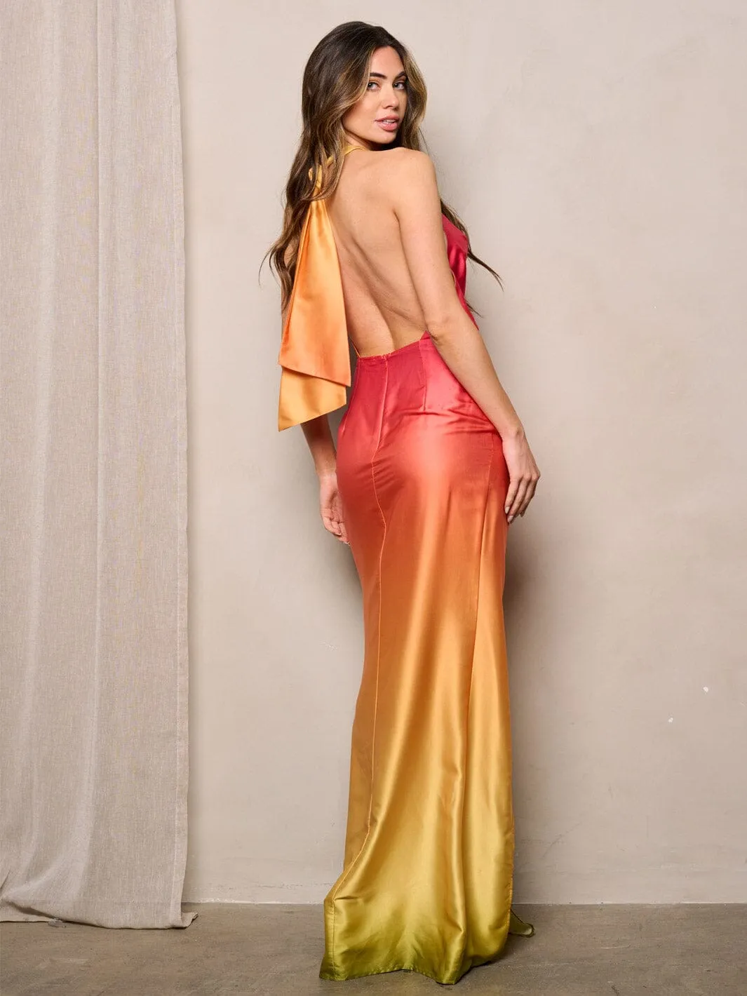 WOMEN'S SLEEVELESS OPEN BACK SIDE SLIT COLORBLOCK MAXI DRESS