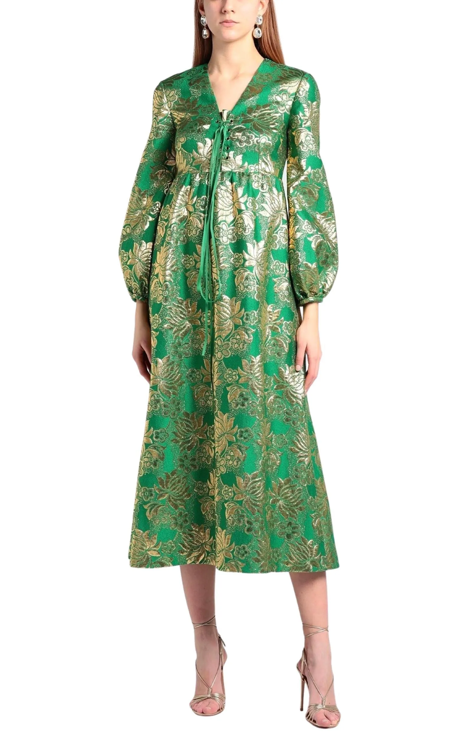Wool Lamé Floral Jacquard Dress