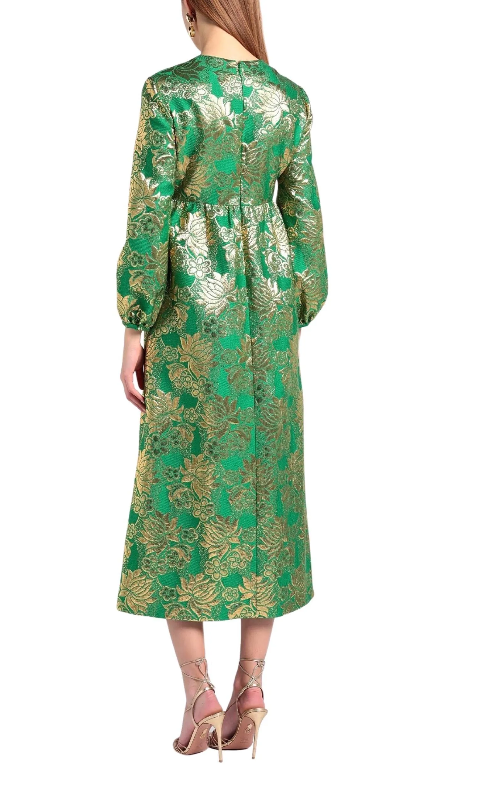 Wool Lamé Floral Jacquard Dress