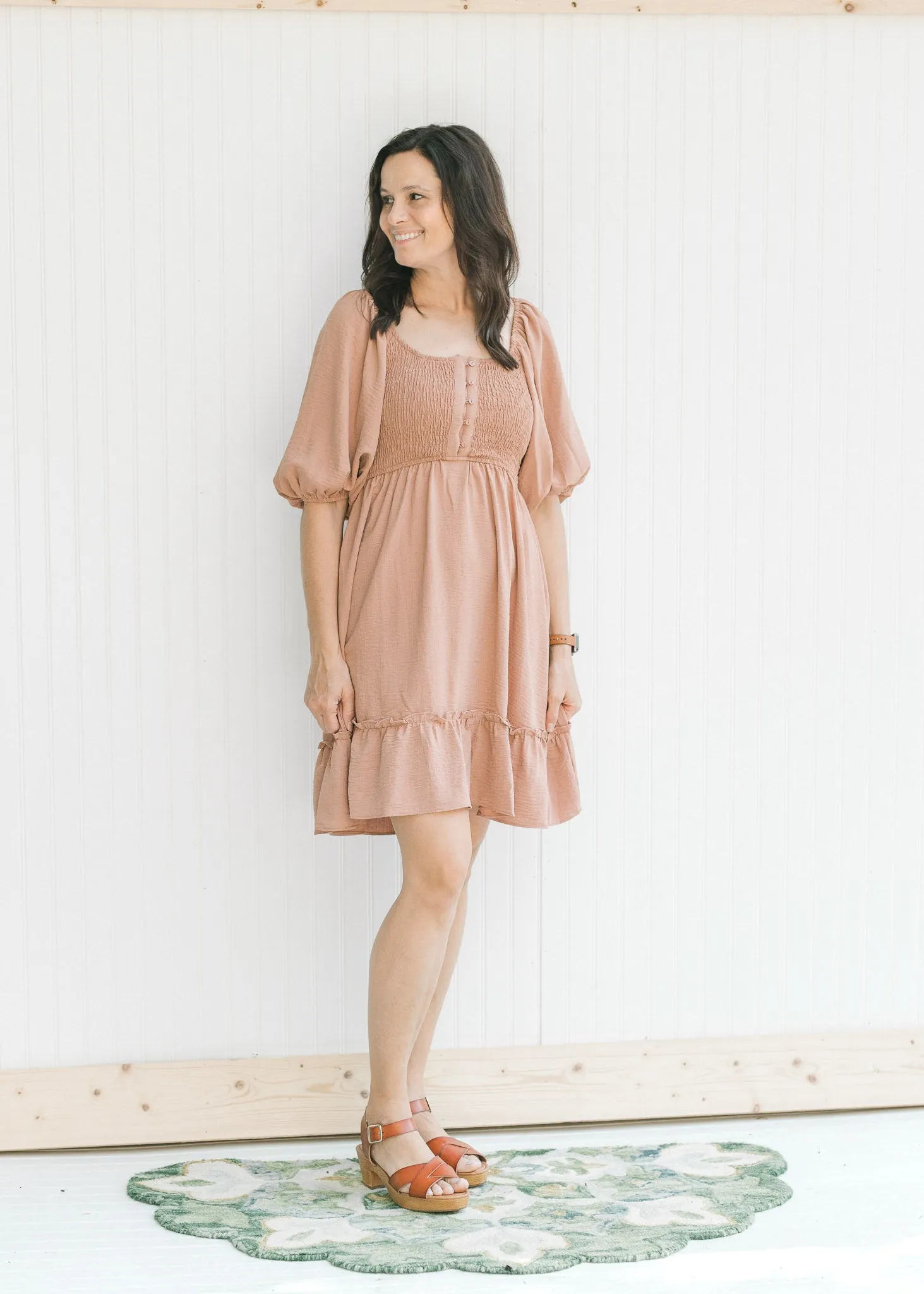 X Dusty Ruched Button Dress