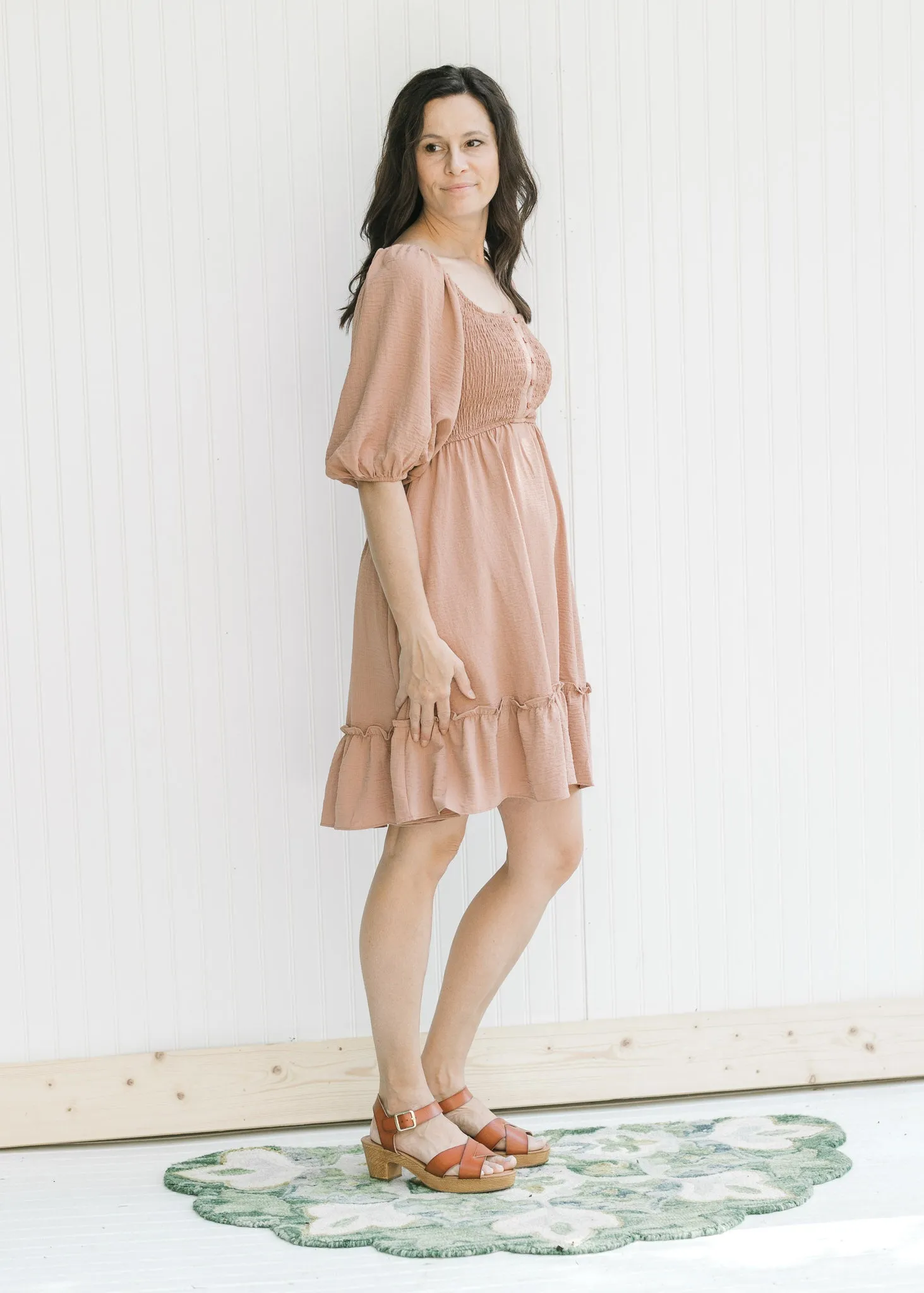 X Dusty Ruched Button Dress