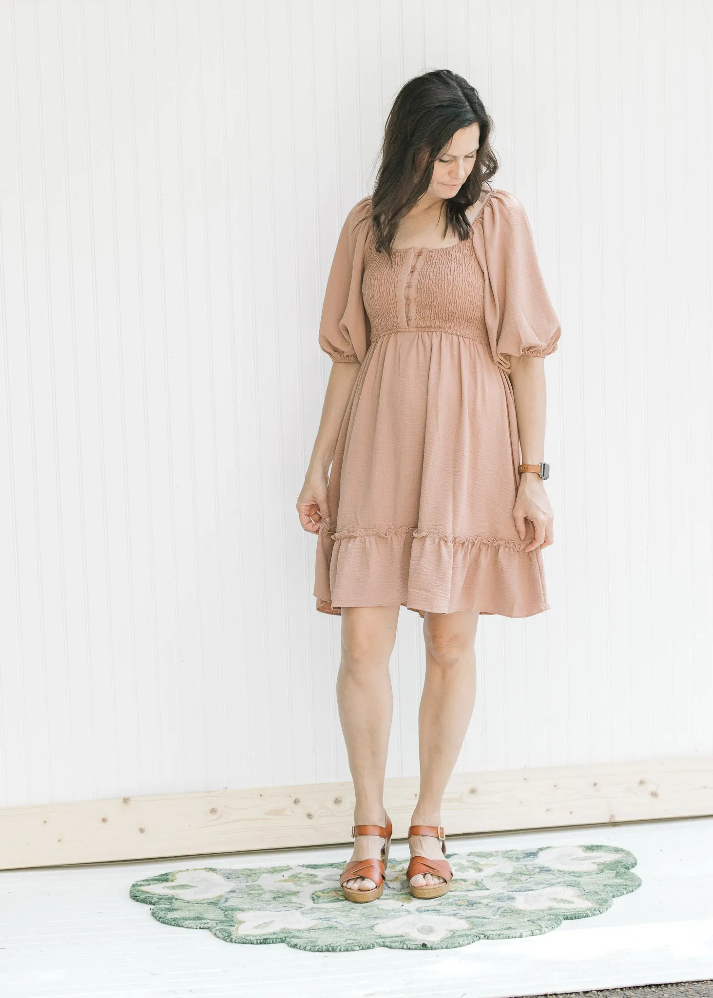 X Dusty Ruched Button Dress