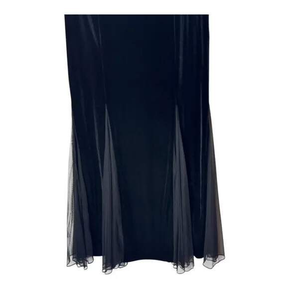 Xscape Skirt Women Small Black Velvet Chiffon Panel Maxi Skirt Cocktail Party
