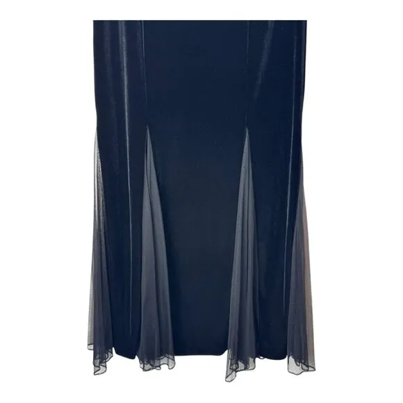 Xscape Skirt Women Small Black Velvet Chiffon Panel Maxi Skirt Cocktail Party