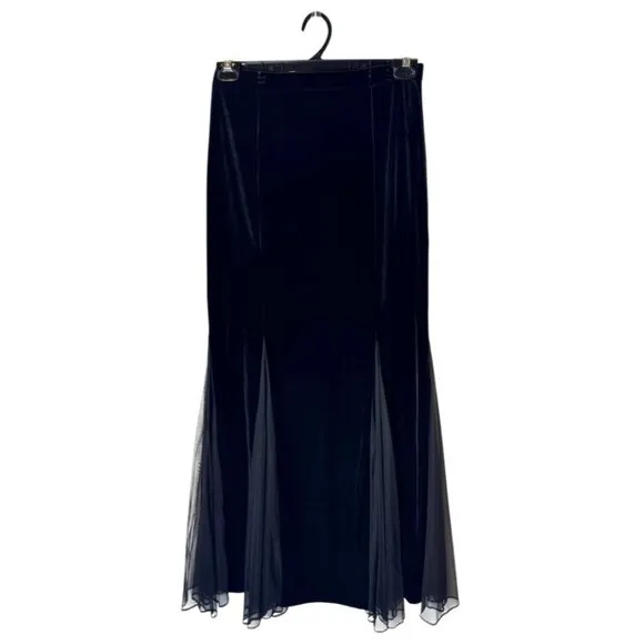 Xscape Skirt Women Small Black Velvet Chiffon Panel Maxi Skirt Cocktail Party