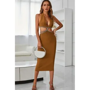 'Xylia' Rhinestone Halter Neck Midi Dress
