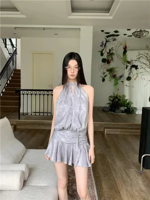 Y2K Metallic Backless Mini Dress