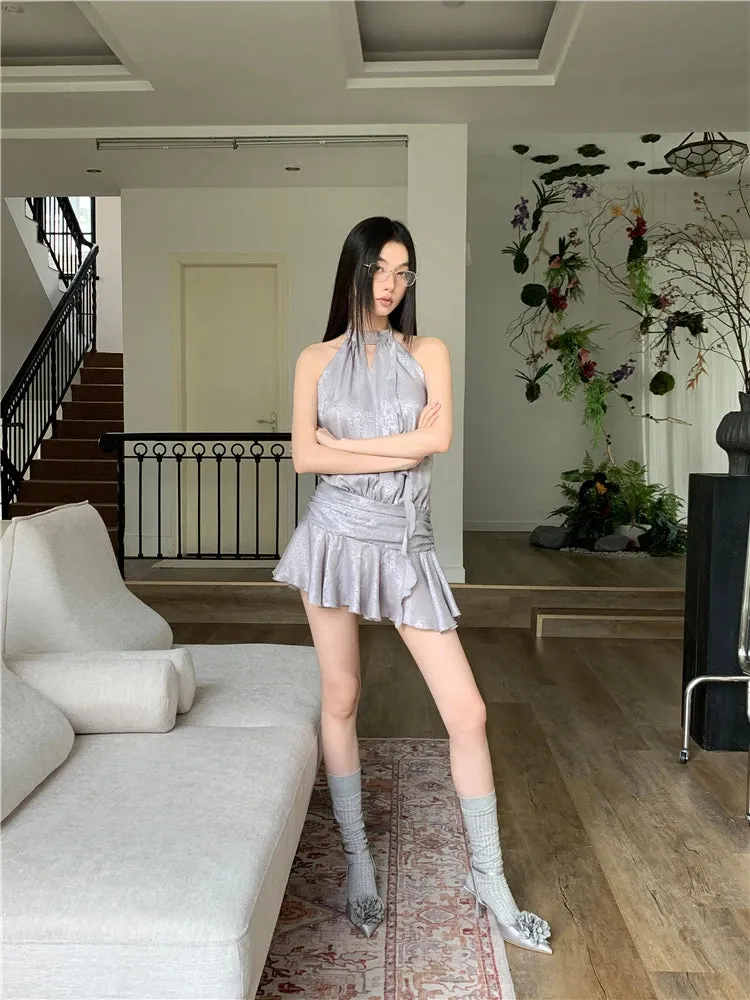Y2K Metallic Backless Mini Dress