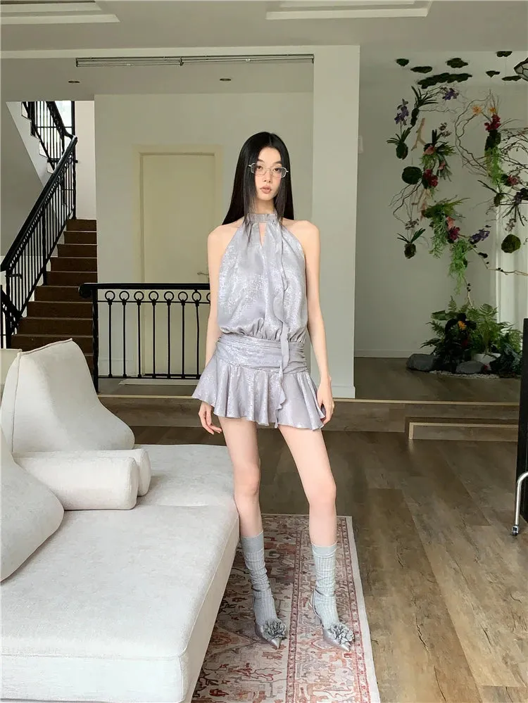 Y2K Metallic Backless Mini Dress