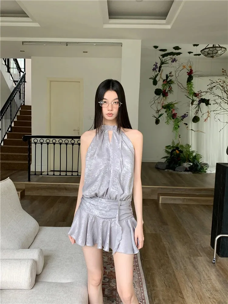 Y2K Metallic Backless Mini Dress