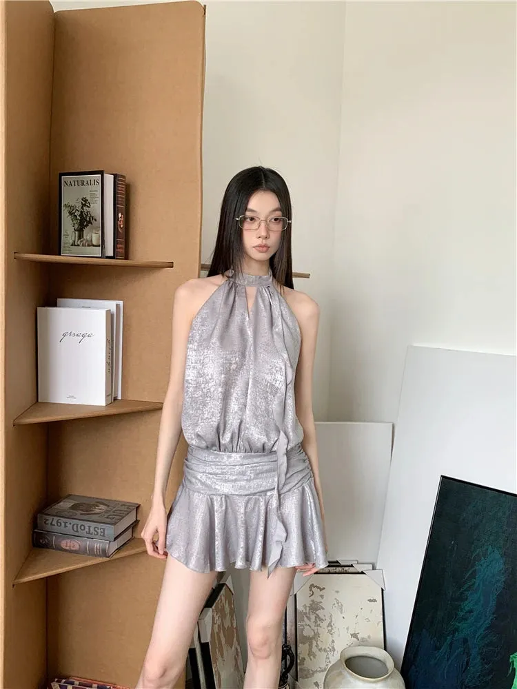 Y2K Metallic Backless Mini Dress