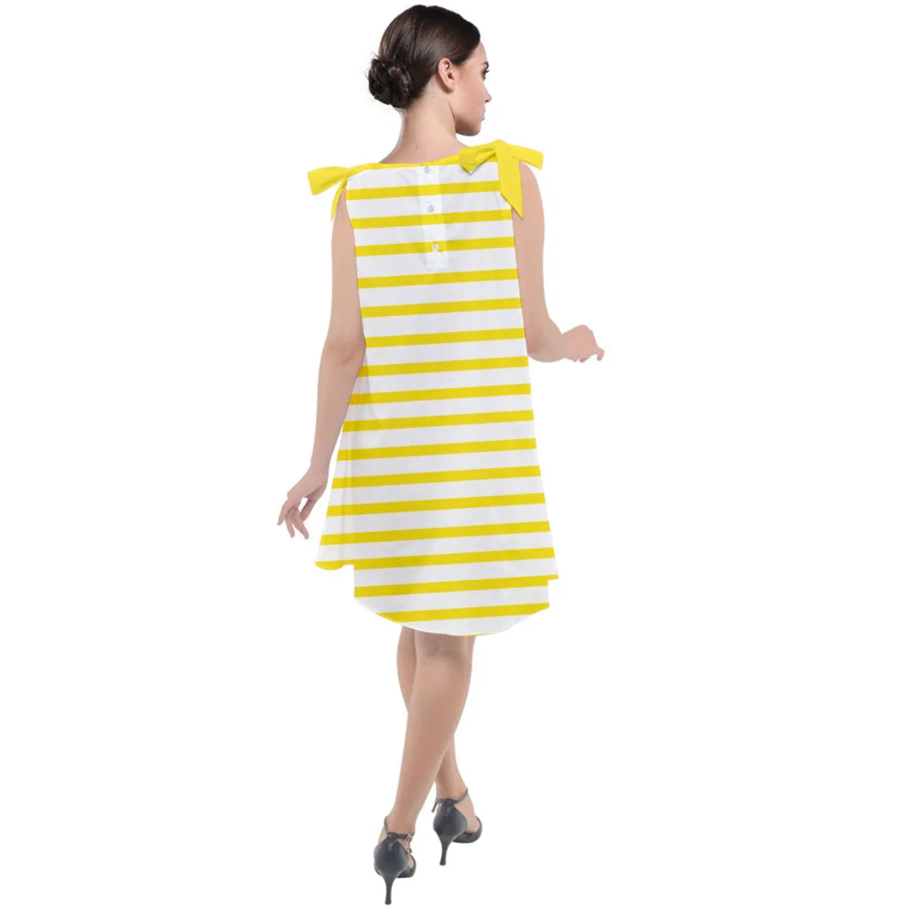 yellow beach stripe Tie Up Tunic Dress