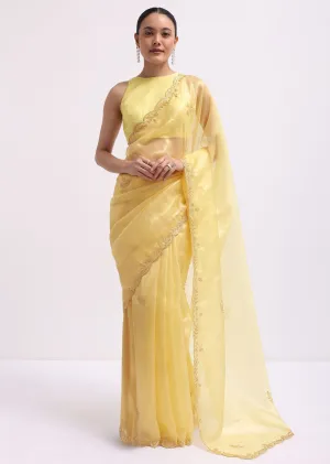 Yellow Embroidered Tissue Saree