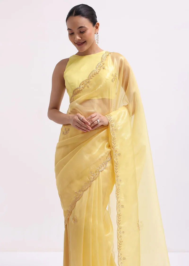 Yellow Embroidered Tissue Saree