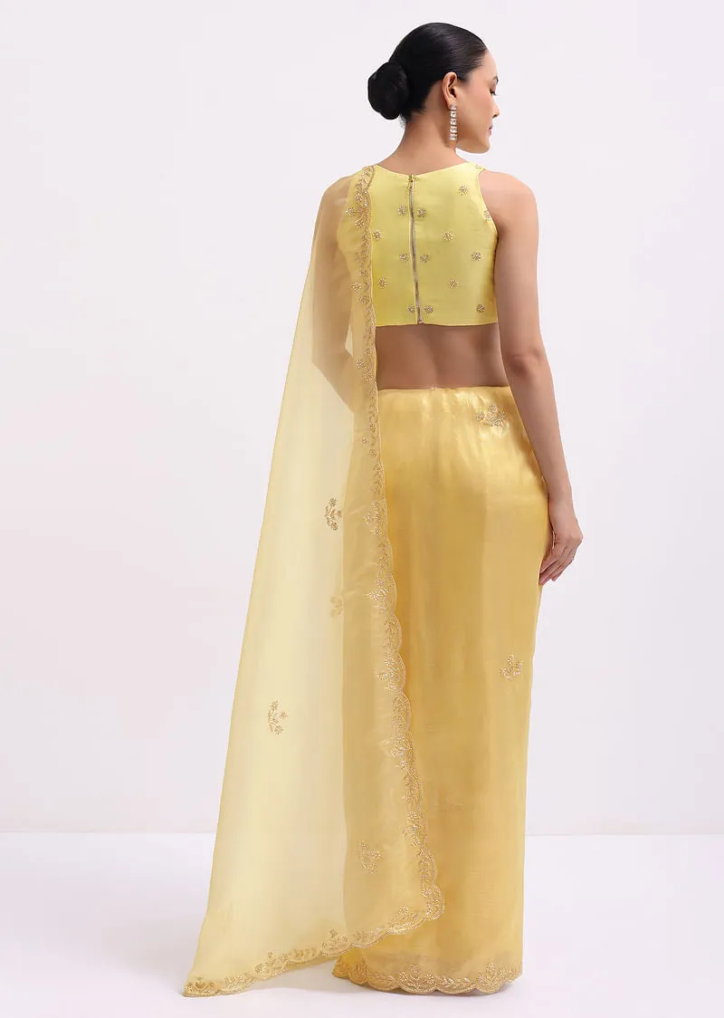 Yellow Embroidered Tissue Saree
