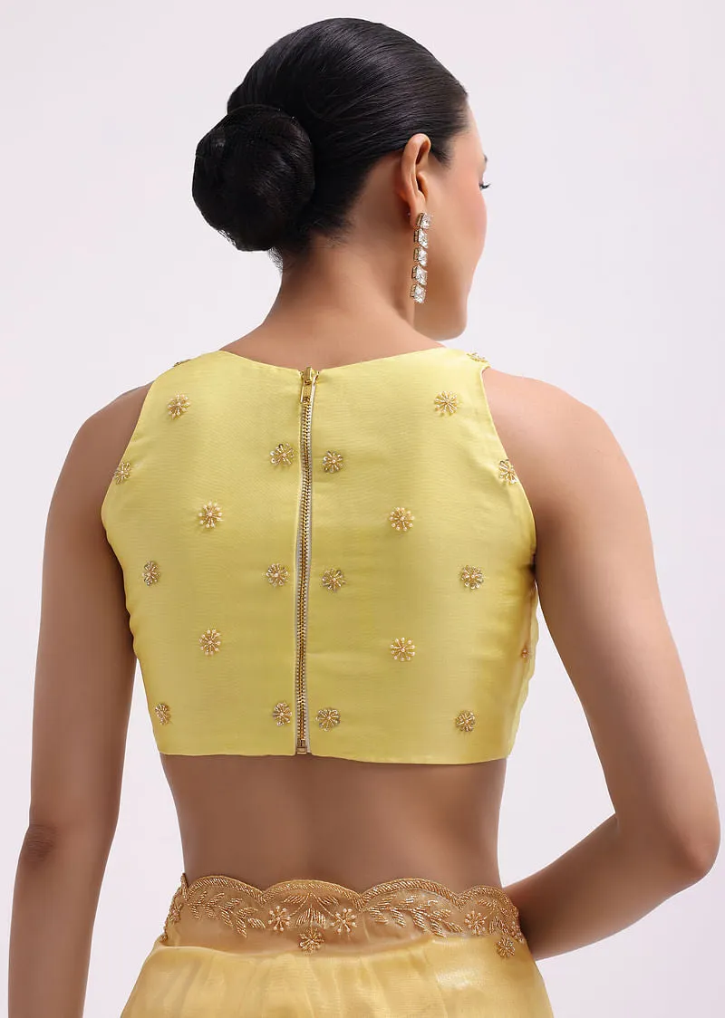 Yellow Embroidered Tissue Saree