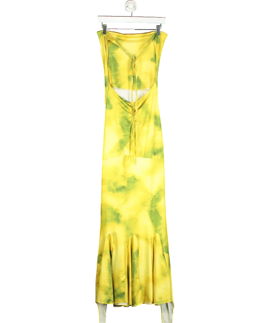 Yellow Halter Cowl Neck Printed Maxi Dress UK M