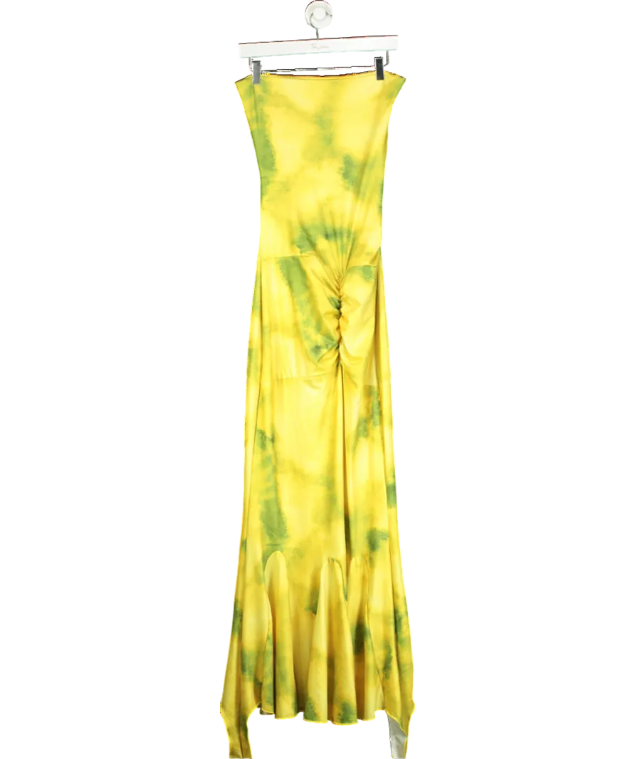 Yellow Halter Cowl Neck Printed Maxi Dress UK M
