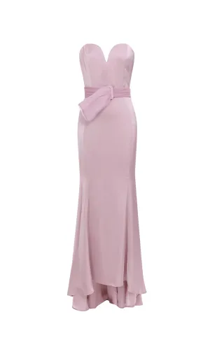 YETTA DUSTY PINK OFF-SHOULDER SLEEVELESS RUCHED GOWNS