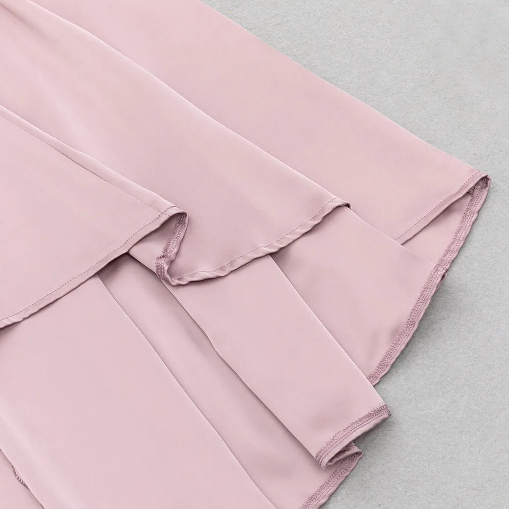 YETTA DUSTY PINK OFF-SHOULDER SLEEVELESS RUCHED GOWNS