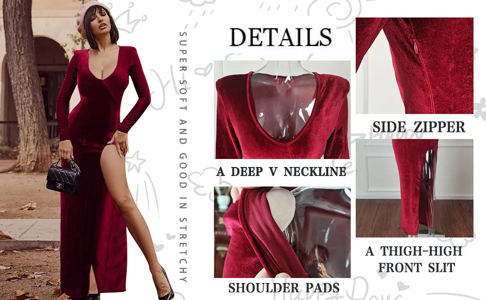 ZileZile Deep V Neck High Slit Cocktail Party Maxi Dresses