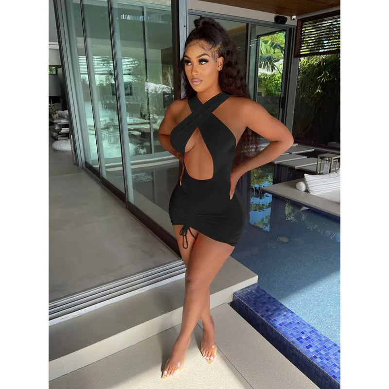 Zyra Halter Cutout Ruched Bodycon Mini Dress