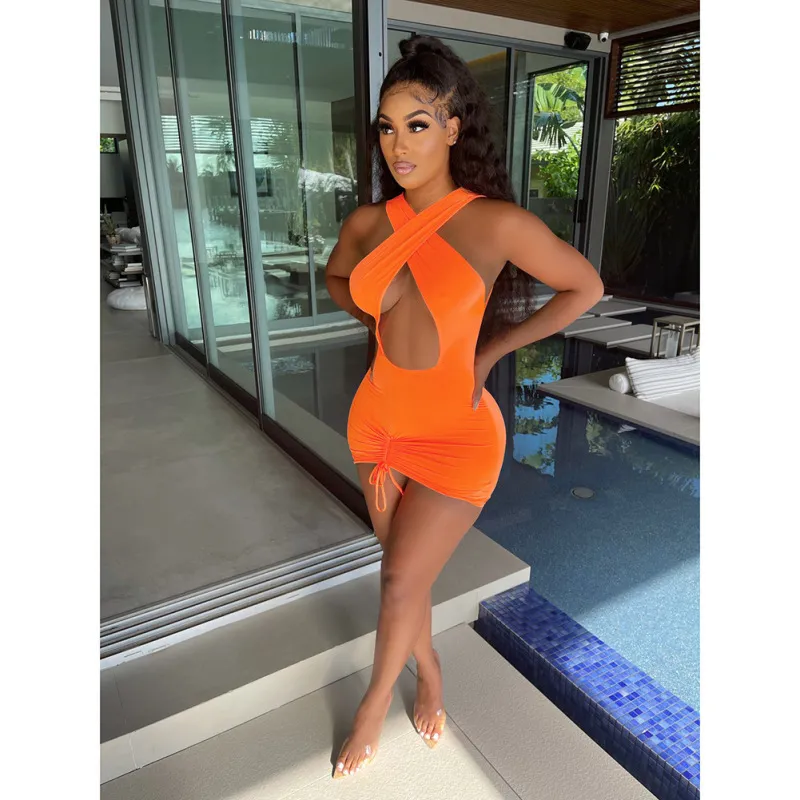 Zyra Halter Cutout Ruched Bodycon Mini Dress