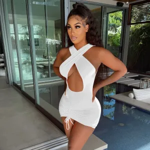 Zyra Halter Cutout Ruched Bodycon Mini Dress